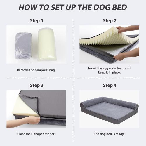 Size Large Color Grey Orthopedic Dog Bed - Waterproof for Large Dogs, Flannel Bolster Couch With Egg Crate Foam, Removable Washable Cover & Nonskid Bottom,