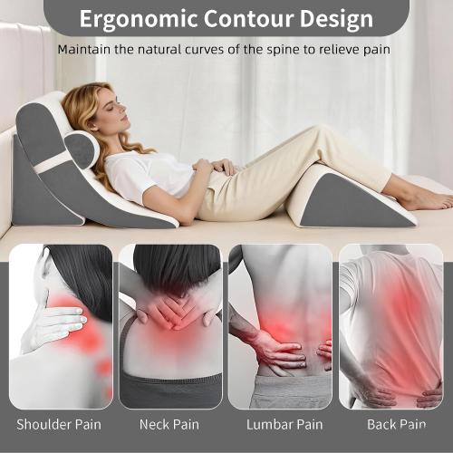 4PCS Orthopedic Bed Wedge Pillow Set for Post Surgery & Pain Relief, Adjustable Wedge Pillow for Back,Acid Reflux,Sitting up in Bed,Recovery,Snoring,Body Pillow for Sleeping (White/Dark Grey)