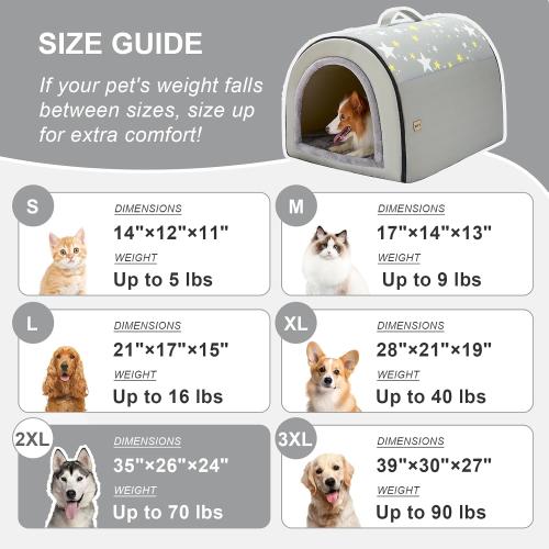 Jiupety 2 in 1 Dog House Indoor, Comfy Cave Bed Covered Dog Bed, Portable House for Medium and Large Dogs, 2XL(35×27×26), Up to 70 Lb, Grey