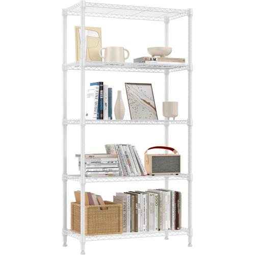 1250 lbs 5 Tier Shelf Metal Storage Shelves Wire Rack Closet Organizers for Garage Kitchen Bathroom Laundry White 11.8 D x 29.5 W x 59.5 H