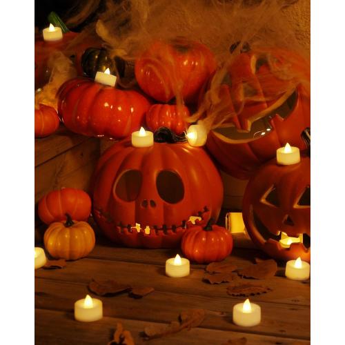 Homemory 24-Pack Flameless LED Tea Lights Candles Battery Operated, 200 Hour Fake Electric Candles TeaLights for Votive, Halloween, Ofrenda, Diya, Wedding Centerpiece Table Decor, Funeral, Christmas