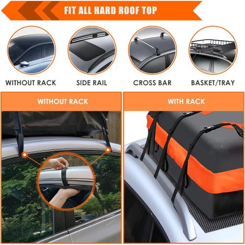MeeFar Car Roof Bag XBEEK Rooftop top Cargo Carrier Bag 20 Cubic feet Waterproof for All Cars with/Without Rack, Includes Anti-Slip Mat, 10 Reinforced Straps, 6 Door Hooks, Luggage Lock