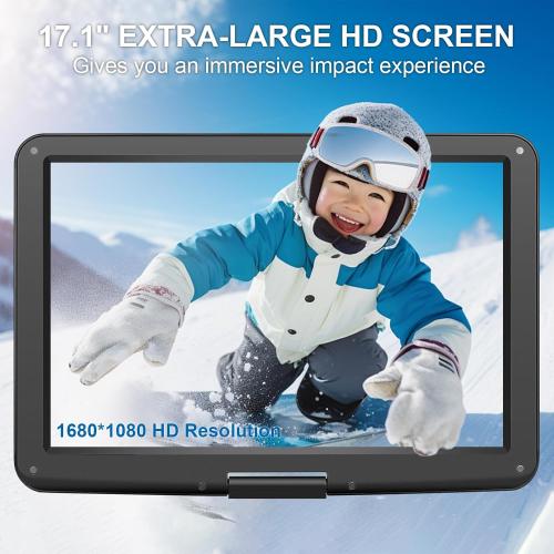 19.6 Portable DVD Player with 17.6’’ Large HD Screen, 4-5Hrs Play, DVD Player Portable with Dual Speaker, Last Memory, Support SYNC TV/USB/SD Card, Play All Discs Format Except Blu-ray, Black