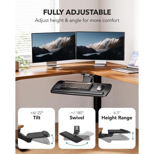 HUANUO Keyboard Tray Under Desk, 360 Adjustable Ergonomic Sliding Keyboard & Mouse Tray, Under Desk Keyboard Tray Slide Out, Keyboard Holder Under Desk for Typing in Home, Office Work, 25W x 9.84D