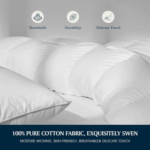 Serta Goose Feather Down Fiber Cotton Comforter Twin Size - 100% Cotton Duvet Insert - Hotel Luxury Hypoallergenic Bedding Comforter Light Warmth 68 x 90 Inch White
