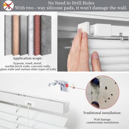 No Tools No Drill 1 Aluminium Mini Blinds,Cordless Venetian Blinds Light Filtering，Blackout，UV Protection，Horizontal Blinds and Shades for Window Door Size.White