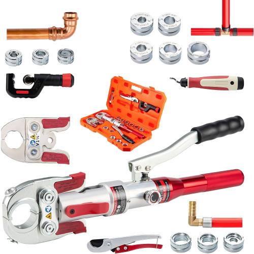 Hydraulic Copper Pipe Tube Fittings Crimping Tool with 1/2,3/4,1,1-1/4 for Copper, 1/2,3/4,1 for F877 Stainless PEX Press and 3/8 to 1 for F1807 Pex Pipe