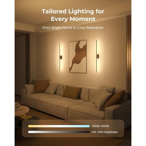 40 Inch Battery Operated Wall Sconces Set of 2, 12000mAh Rechargeable Smart Wall Lights with APP Control & Remote, Color Changing, Music Sync, Scene Modes, Wireless Wall Lamps for Living Room, Bedroom