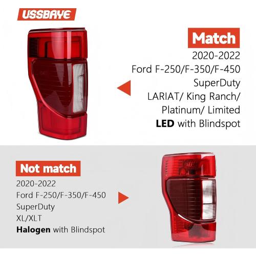 LED Tail Lights Compatible with 2020 2021 2022 Ford F250/F350 Super Duty LARIAT/King Ranch/Platinum/Limited taillights Assembly LC3Z13405E FO2800282 (Blindsport Bracket & Left Driver Side)