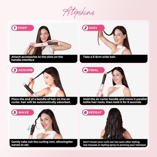 5 in 1 Hair Dryer Brush Set, Detachable Hot Air Styler, Blow Dryer Brush, 3 Heat Settings Auto Curling Wrap Styler, Ionic Hair Styling Tools - Straighten Curl Dry Volumize Smooth (Pink)