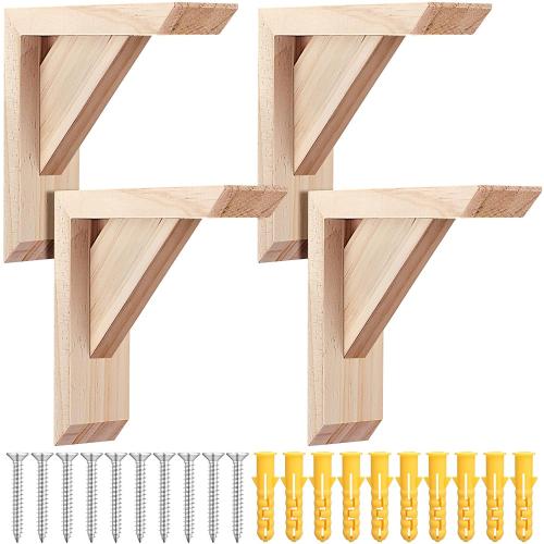 Cinnvoice 4 Pcs Wood Corbels Wooden Shelf Brackets 1.8 W x 5.9 D x 5.9 H Rustic Solid Wood Corbels Decorative Pine Shelf Bracket for Doorway Countertop Kitchen Cabinet Book Shelves(Natural Color)