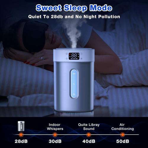 Stainless Steel Humidifier for Bedroom & Large Room,4L Easy to Clean Cool Mist Humidifier, Mold Free & Dishwasher Safe Water Tank, Essential Oil Diffuser for Baby Nursery, Plants, Home