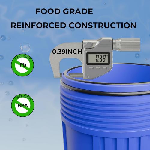 20 x 4.5 Whole House Water Filter Housing with Bottom Drain Port - 1 NPT Brass Ports, BPA-Free Blue Sump, Double O-Ring Leak-Proof - Fits All Standard 20x4.5 Filters