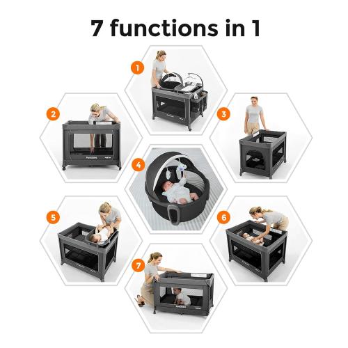 Pamo Babe 1 Step Setup 5-in-1 Playard for Babies - Portable Crib with Independent Bassinet & Changing Table