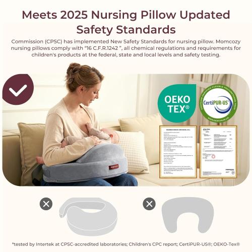 Momcozy Innovative Safety Fence Nursing Pillow - Firm & Springy Memory Foam - Stable, Ergonomic Support & Comfort - Wider Breastfeeding Cushion, Adjustable, Removable Cover, Baby Safety Certified