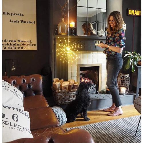 Solar Starburst Sphere Lights,200 LED Firework Light, 8 Modes Dimmable Waterproof Hanging Fairy Light, Copper Wire Lights for Patio Tent Parties Christmas -NO Remote (Warm White)