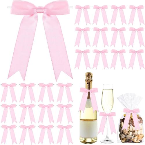 Riceshoot 24 Pcs Satin Ribbon Bow 3.5x5 Inch Twist Tie Bows for Gift Balloon Bag Cake Craft Wedding Birthday Party