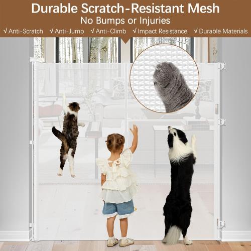 Reinforced 55 Extra Tall Cat Gate for Doorway - No Jumping Over/Crawling Under, Retractable Baby Gate for Cats Fits Openings up to 55 Wide, Retractable Dog Gate Indoor Tall Pet Gate for Stairs/White