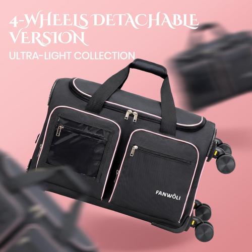 Fanwoli 23 Dance Bag with Garment Rack 4 Wheels | Detachable 360° Wheels | Ultra-Light Collection | Ideal Competition Duffle Bag for Dream, Black with Pink Trim
