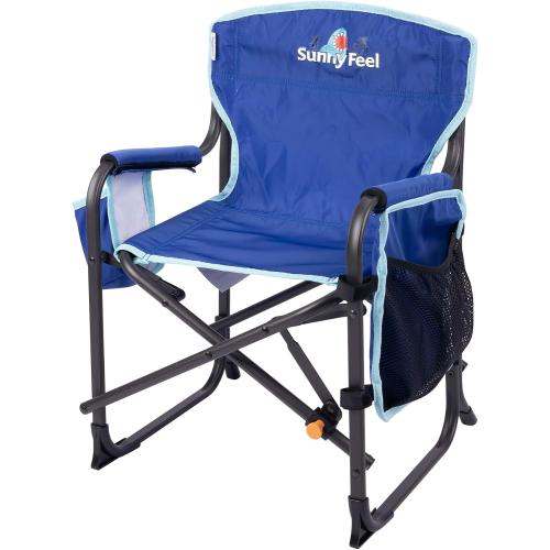 SUNNYFEEL Kids Folding Camping Chair for Ages 4-8 Boys and Girls, Blue | Dual-lock safety 125 lbs capacity, 3.5 lbs Aluminum Directors Chairs Lightweight with Carry Bag, Cup Holder for Camp, Picnic