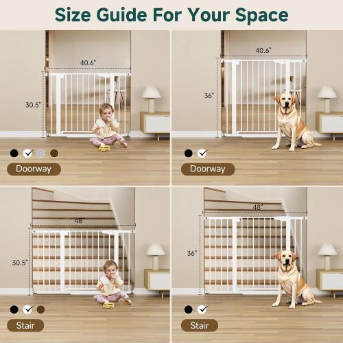 Cumbor 29.7-54.2 Baby Gate for Stairs, Mom's Choice Awards Winner-Dog Gates for Doorways, Auto Close Safety Pet Gate for Dogs Indoor, Easy Install Pressure Mounted Child Gate with Walk Thru Door, White