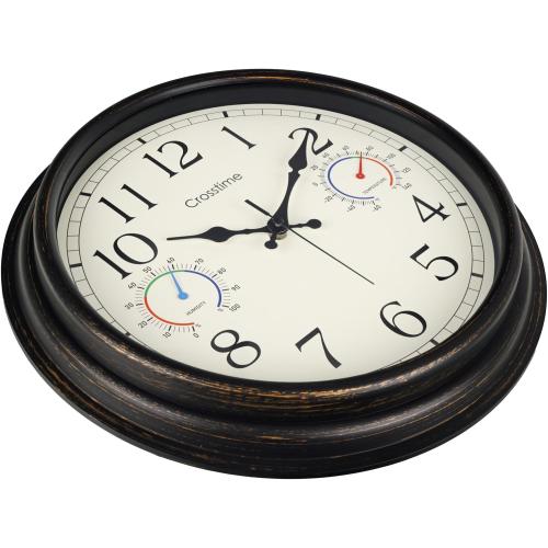 Crosstime 16 Inch Waterproof Outdoor Clock with Thermometer & Hygrometer Combo – Bronze Retro Vintage Decor Indoor Outdoor Wall Clocks for Patio, Pool, Backyard, Garage