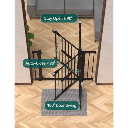Babelio 36 Inch Extra Tall Baby Gate with Cat Door, 29.5-40 Metal Pet Door for Stairs, Doorways, House, Auto Close, Easy Walk Thru, Black
