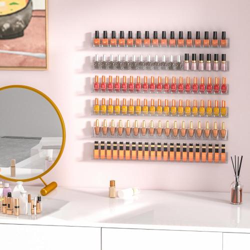 Sezanrpt 24 Inches Acrylic Nail Polish Rack for Wall, Clear Nail Polish Organizer Wall Mounted for 150 Bottles, 6 Pack