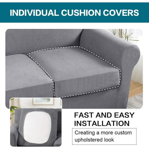 Turquoize 4 Piece Sofa Covers for 3 Cushion Couch Sofa Slipcover Soft Couch Cover for Dogs-Washable Sofa Furniture Covers with 3 Individual Large Cushion Covers (XL Sofa, Dove)