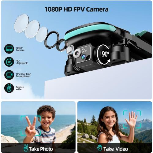 Drone with Camera  HD, FPV Foldable Mini Drone for Beginners Kids Boys Girls, with 2 recharging Batteries, Carrying Case, One Key Start, Stable Hover, Trajectory Flight, Toys Gifts (Black)
