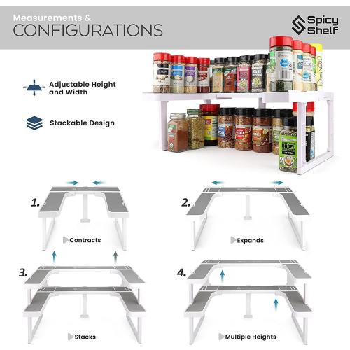 Spicy Shelf Deluxe - Expandable Spice Rack and Stackable Cabinet & Pantry Organizer (1 Set of 2 Shelves) - As seen on TV Deluxe (Spicy Shelf Organizer) - Pantry Organization - Pantry Spice Organizer