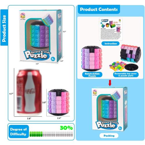 R.Y.TOYS Rotate and Slide Puzzle-Design Patent,Fidget Toys(Restore/Create)-12 Colors,5 Layers-Open Cover for Quick Play,Brain Teaser,Sensory Toys,Stocking Stuffers,Easter Basket Stuffers Essentials