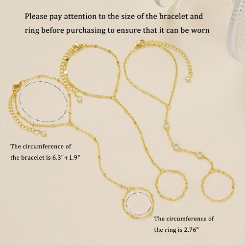 3PCS 14K Gold-Plated Hand Chain Bracelets for Women, Stack Bracelets Set Adjustable, Trendy Dainty Ring Bracelet Hand Chain