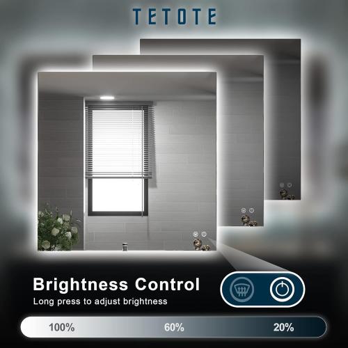 TETOTE 36 x 36 Inch LED Backlit Mirror with Light Bathroom,Anti-Fog,Dimmable,CRI90 ,IP 54Water Proof,Vanity Mirror with Light,Wall Mounted,Horizontal/Vertical