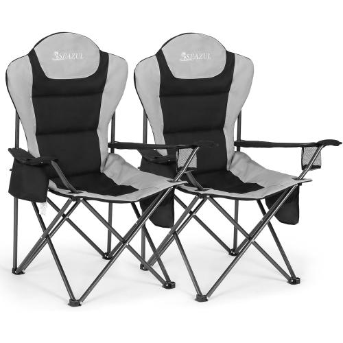 2 pack Color Grey Camping Chairs 2 Pack, Camp Chair for Adults, Folding Chairs for Outside, Support 380 LBS, Portable Travel Lawn Outdoor Camping Chairs with Cup Holder & Cooler Bag, Sports Chairs for Baseball