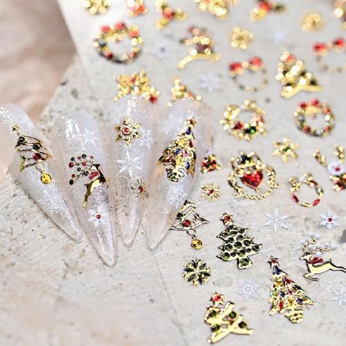Christmas 5D Embossed Nail Stickers for Nail Art Self-Adhesive Gold Gilding Snowflake Xmas Trees Elk Nail Decals Glitter Red Green Rhinestones Nail Design Stickers Winter Nails Supply for Women DIY