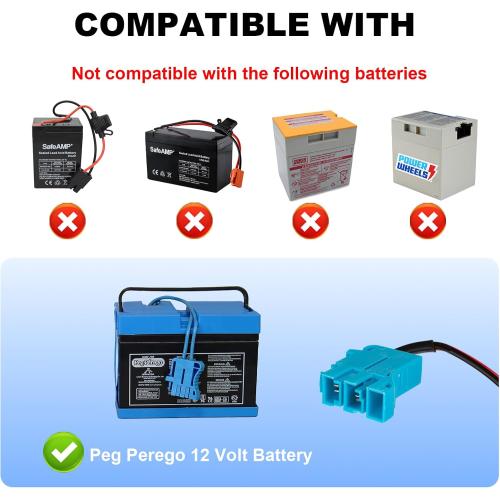 12V Battery Charger for Peg-Perego Ride-On Toys Compatible with John Deere Ground Force Tractor, John Deere Gator XUV Polaris RZR 900 Powered Ride On Car Toys