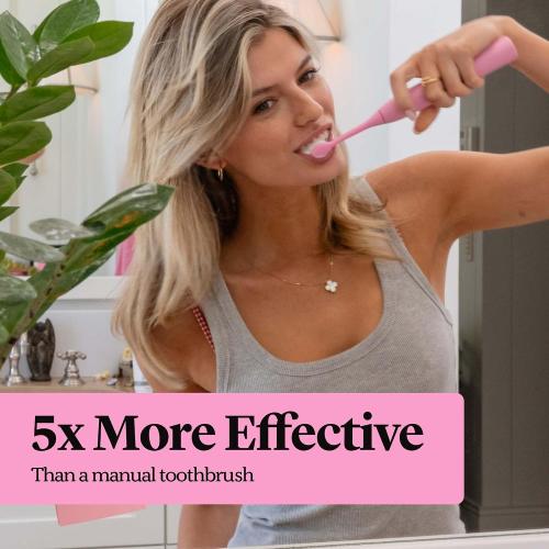 Made by Dentists PRO‑X Sonic Electric Toothbrush for Adults – 70‑Day Battery on One Charge, Dentist‑Designed Whitening Rechargeable Toothbrush, 3 Brush Heads & Travel Case, 3 Modes, Pink