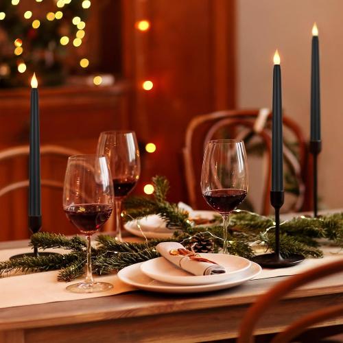 Baquler 24 Pcs Black 9.7 Inch LED Flameless Taper Candles Bulk Battery Operated Taper Candles Flickering Candlesticks for Wedding Church Holiday Table Decoration
