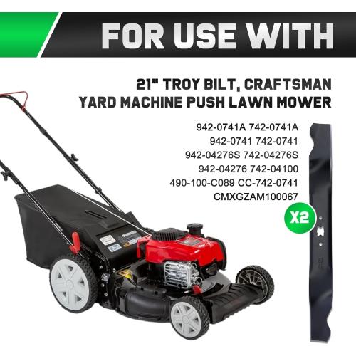 21 inch Mower Mulching Blades 40MnB for Troy Bilt TB110 TB230 TB240 TB130 TB210 TB320 TB220 TB280ES 942-0741A 742-0741 742-0741A 942-0741 Cub Cade MTD 21 Deck Mower Blade (2 Pack)
