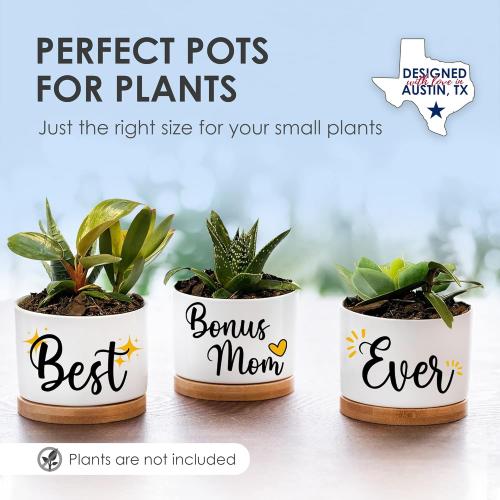 Rosa Vila Bonus Mom Planters, Bonus Mom Gifts from Son & Daughter, Best Ever Gifts for Stepmom Gifts for Mother-in-Law, Stepmom Presents for Birthday, Presents for Your Second Mother