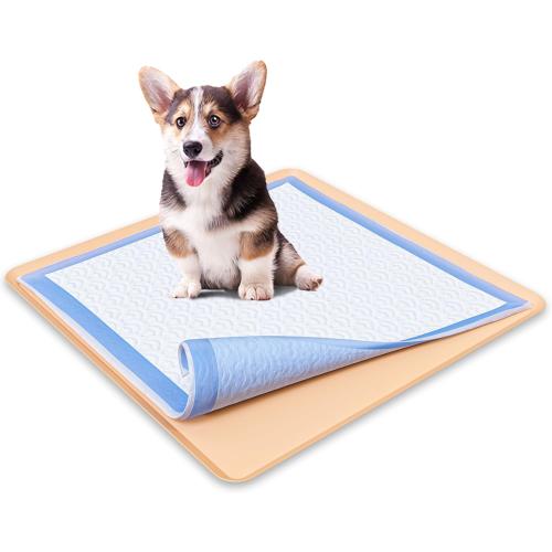 ‼️has mild stains‼️Skywin TidyFriend Travel Friendly Dog Pee Pad Holder Fits Up to 24” x 24” Wee Wee Pee Pads - Flexible Rollable Silicone Mat with Soft Edge - Quick Wipe & Potable Dog Pad Holder (Beige) | Stable Grip, Raised Edges, Quick-Wipe Silicone Surface Dog Potty Tray Holder for Indoor Flooring Protection