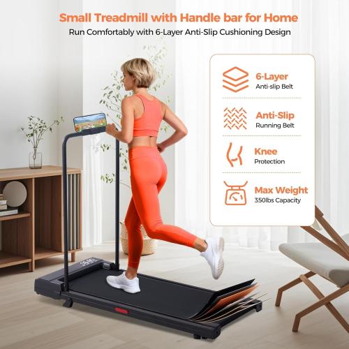 Walking Pad Treadmill with Handle Bar, 2026 Upgrade Portable Treadmills for Home Small with Handles, 3.0HP Walking Pad for Small Spaces, 0.6-7.6MPH Speed, 350LB