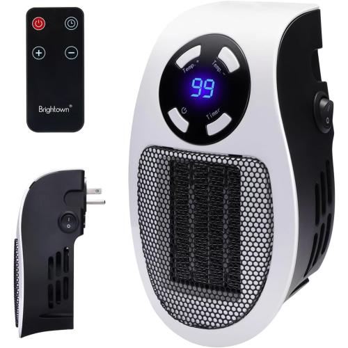 Brightown Wall Plug In Heater 450W, Portable Outlet Heater with Remote, Clear LED Display, Small Wall Heaters for Indoor Use with Adjustable Thermostat and 12H Timer for Bathroom Room Office