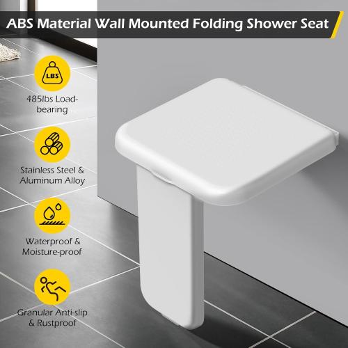 Dyna-Living Folding Shower Seat Wall Mounted 485 lbs Load-Bearing Fold Down Shower Seat for Inside Shower, ABS Material Folding Shower Bench Foldable Shower Chair for Shower Stall