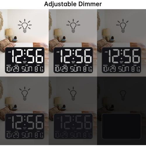 Soobest Large Display Digital Wall Calendar Clock with Date Day of Week, Alarm Clock for Bedroom Desk, Timer for Home Gym Workout 6 Dimmer Auto DST 12/24hr with Remote and Temperature(White)