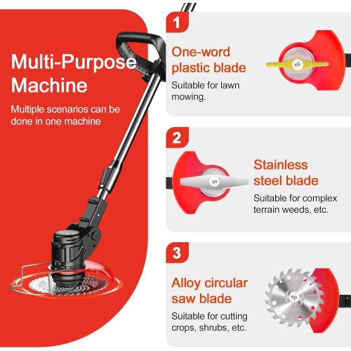 Weed Wacker Battery Operated, 21V 2Ah Battery Powered Weeder String Trimmer with 2 Batteries and 3 Blades, Weeder Lightweight Powerful Weeder Battery Powered for Yard and Garden Weeder (Black)