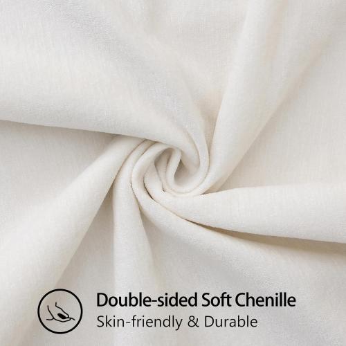 decorUhome Spring Chenille Soft Cozy Throw Pillow Covers 22x22 Set of 2, Modern Farmhouse Boho Velvet Decorative Euro Sham Pillow Cases with Stitched Edge for Couch Sofa Bed Home Decor, Cream White