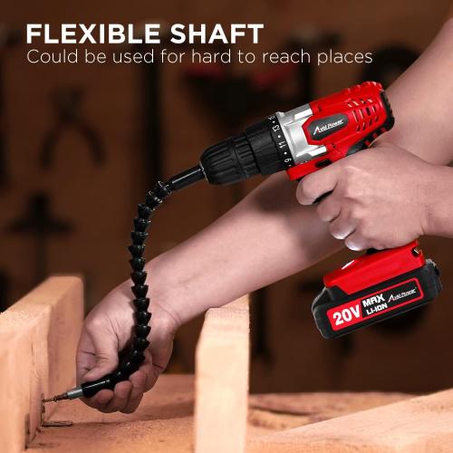 Color red AVID POWER 20V MAX Lithium lon Cordless Drill Set, Power Drill Kit with Battery and Charger, 3/8-Inch Keyless Chuck, Variable Speed, 16 Position and 22pcs Drill Bits (Red)