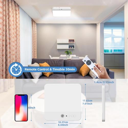 Rechargeable Motion Sensor LED Ceiling Light with Remote, Wireless Battery Operated Closet Light, 400LM Dimmable 3 Color Temperatures, Motion Activated Light for Stair Hallway Garage Pantry